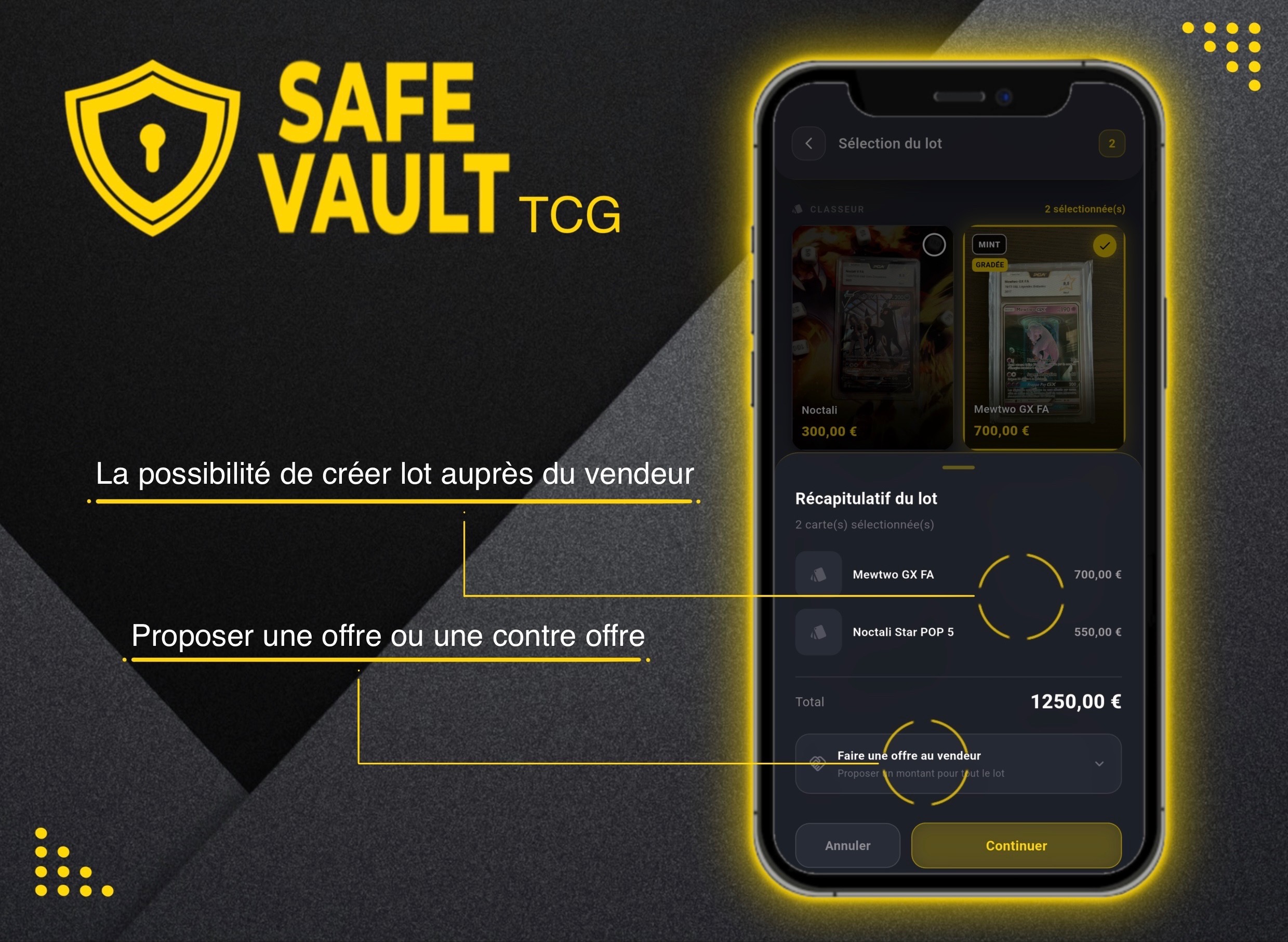 Création de lot et proposition d'offre dans SafeVault TCG
